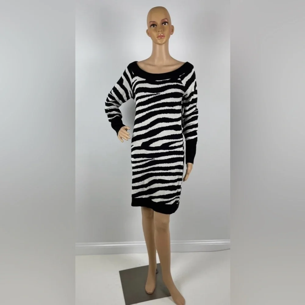 New York and Company Zebra Print Black and White Sweater Dress